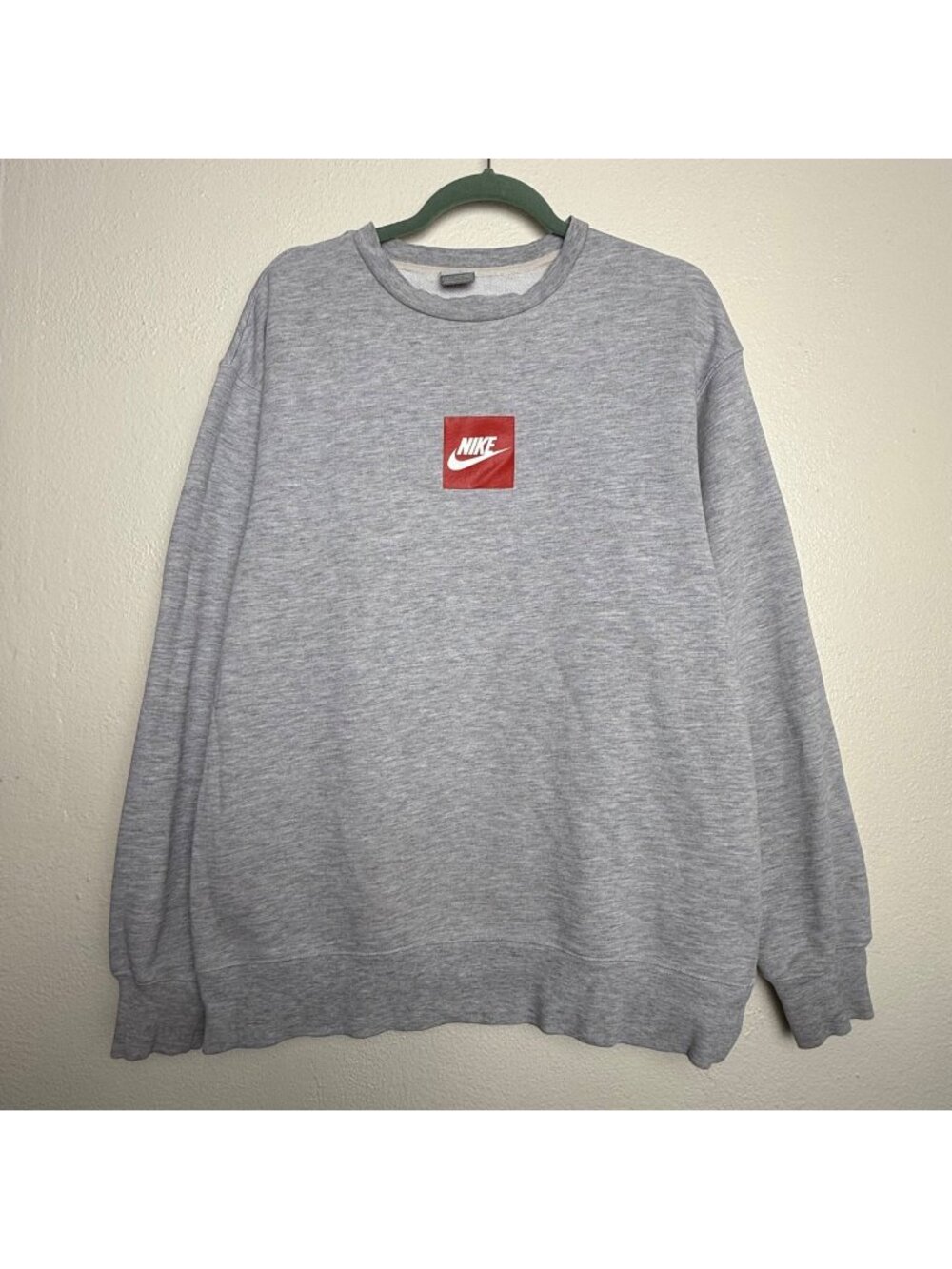 Nike Men's Gray Crewneck Sweatshirt With Red Logo Patch Size L